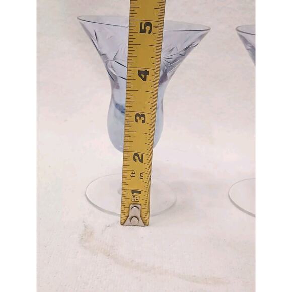 Murano Etched Cocktail Cordial Glasses 5" BLUE Barware Hand Blown Italy Antique - Picture 15 of 16